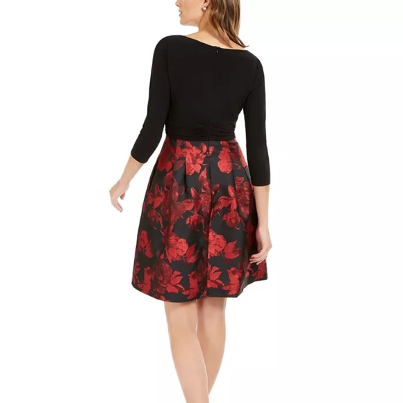 Jessica Howard women's pleated zippered floral 3/4 sleeves in black/red size 14 - Picture 5 of 11